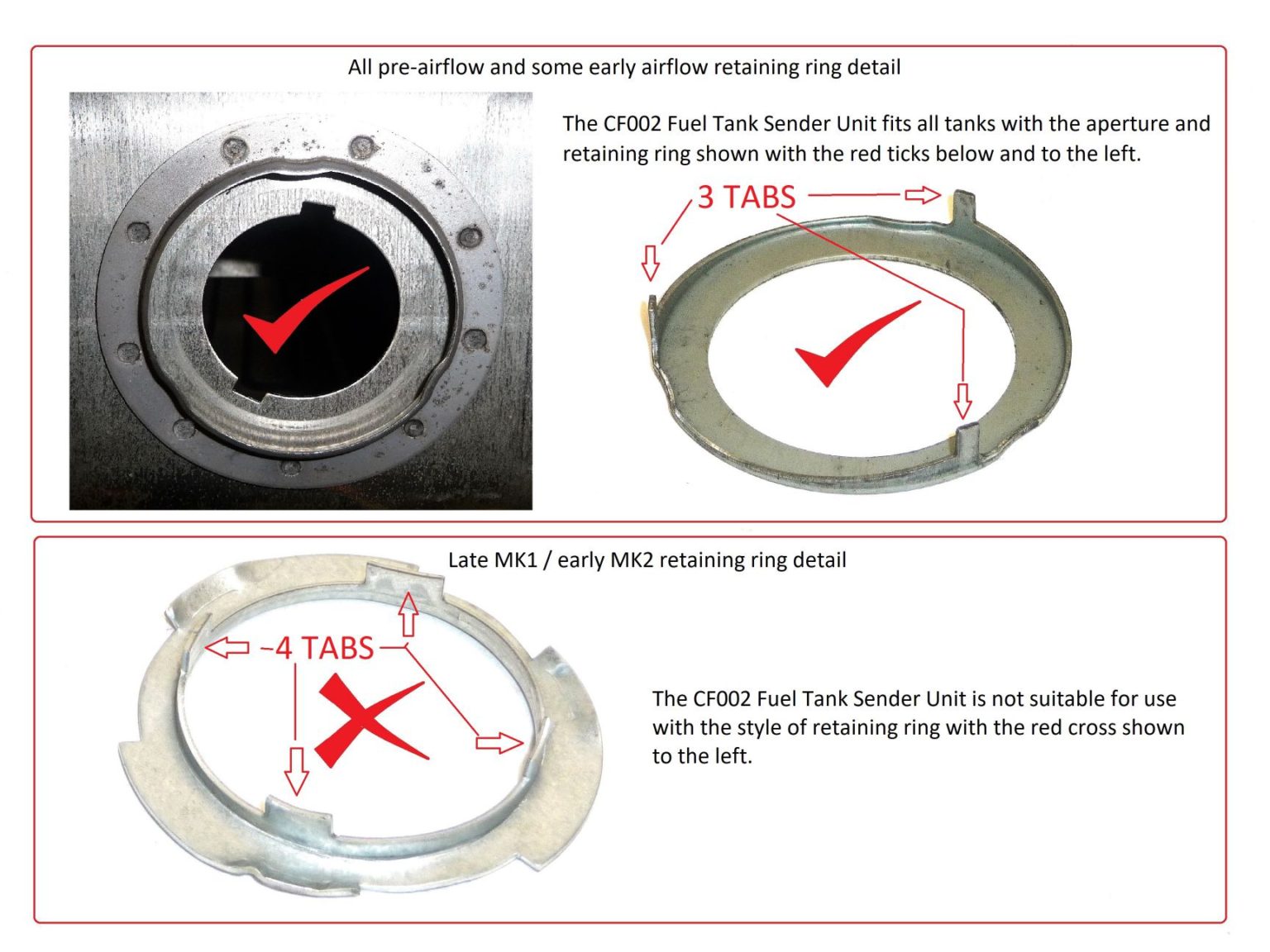 Fuel Tank Sender Unit Retaining Ring 3 Tab (CF003) Retroford