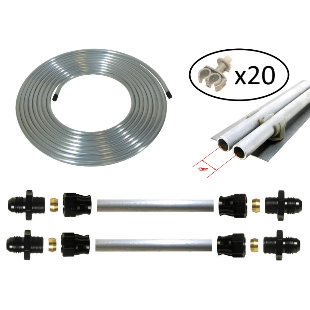 3/8" - AN-6/JIC Hard Fuel Line Kit - Grey Brackets (F001-KIT-GREY)