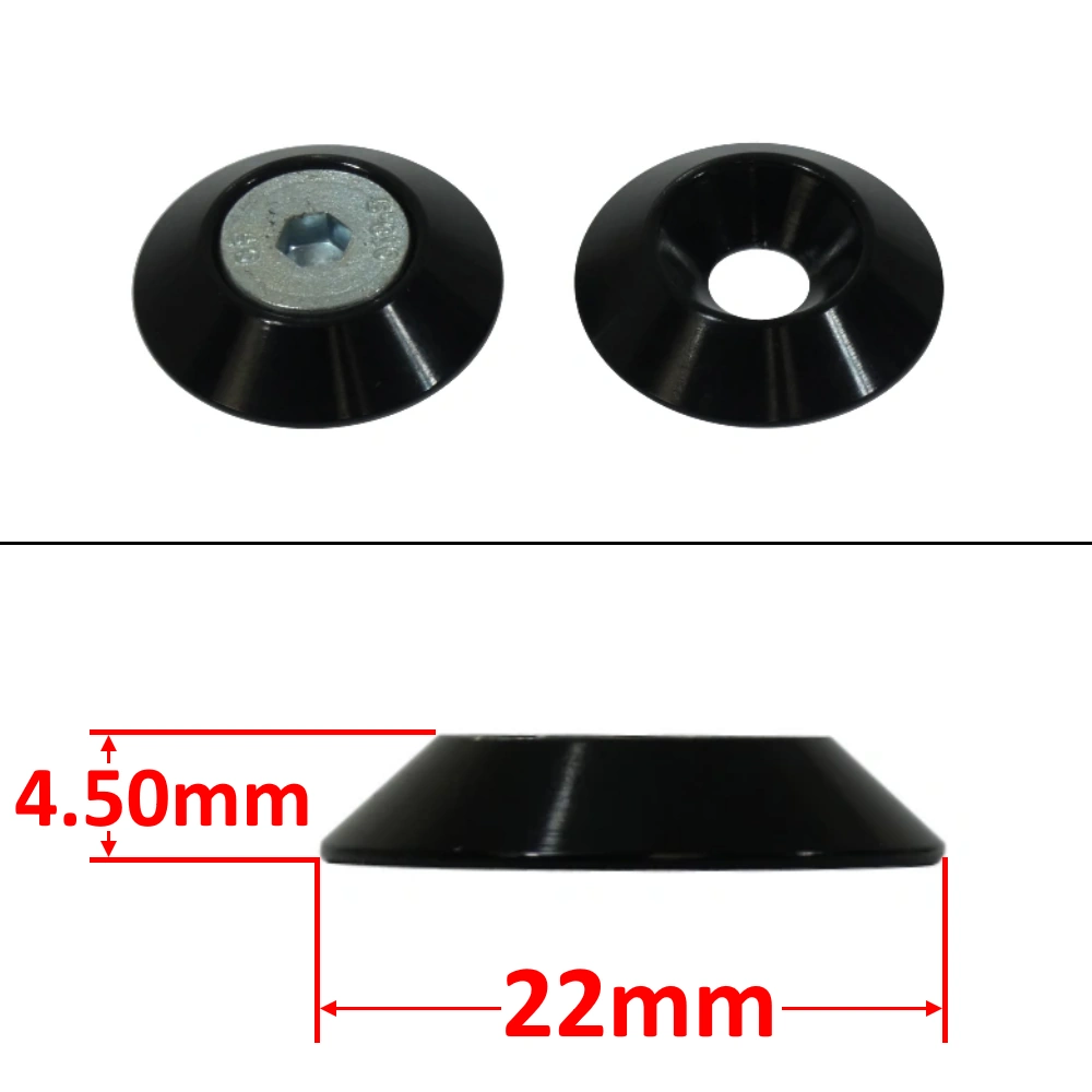Black Aluminium Load Spreading Washers for Countersunk Bolts - 6mm (M016)